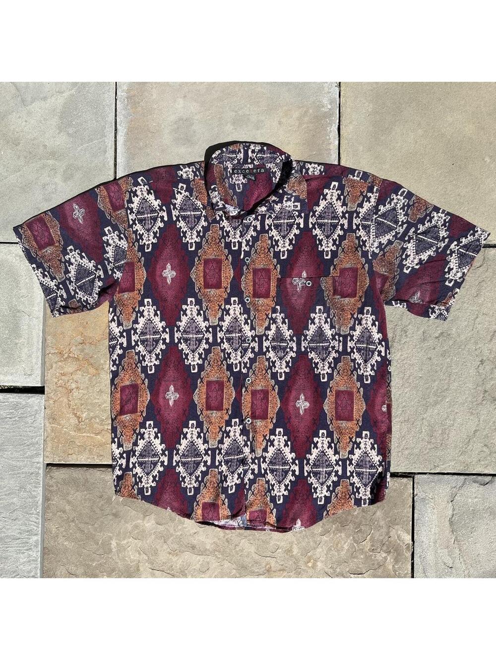 Vintage 90s Burgundy Abstract Pattern Club Shirt